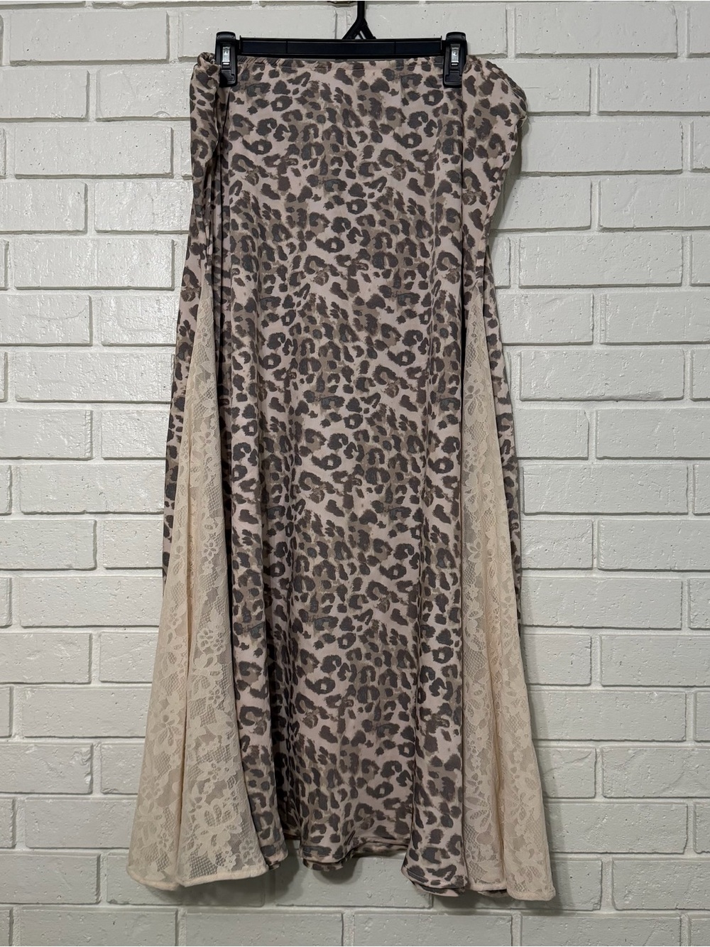 Aerie Leopard Print Lace Trim Maxi Skirt XL Boho Animal Print